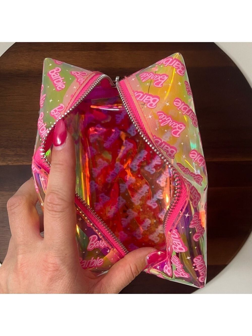 Barbie x SkinnyDip London Pink Iridescent Beauty Zip Case - Picture 2 of 5